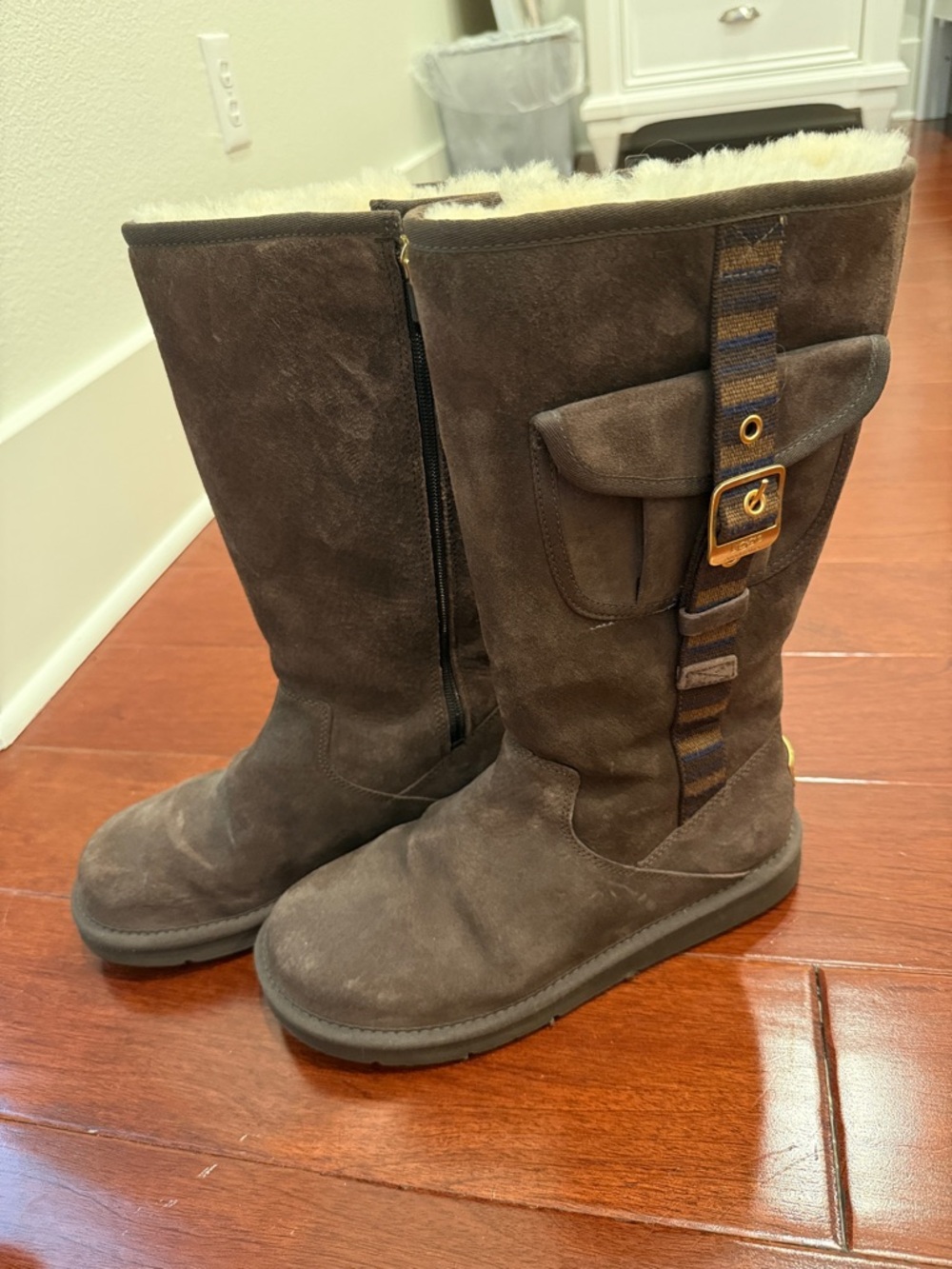 UGG Brown Suede Shearling-Lined Mid-Calf Boots